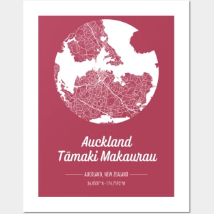 City map in red: Auckland Tamaki Makaurau, New Zealand with retro vintage flair Posters and Art